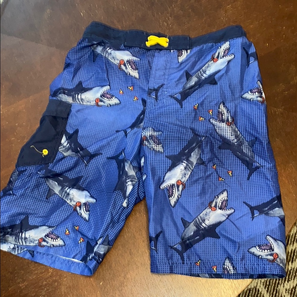 Cat & Jack Blue Shark Print Kids Swim Trunks